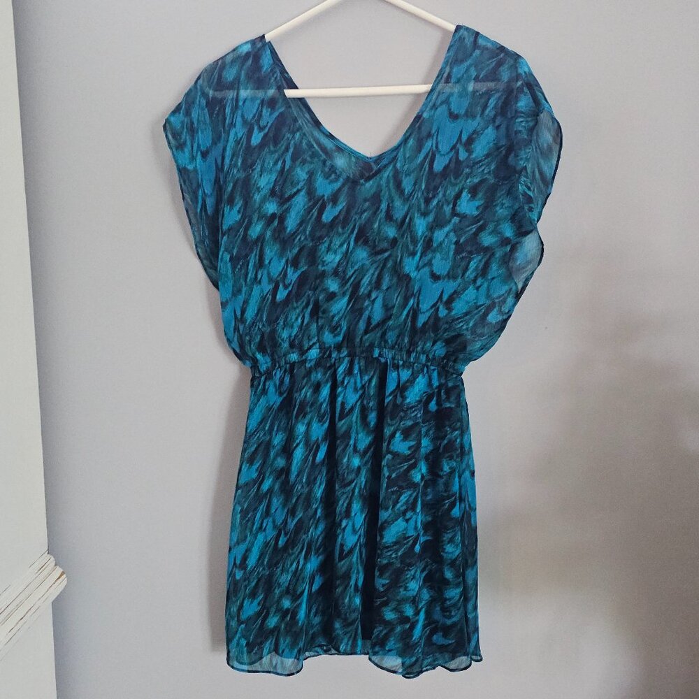 Express Teal Sheer Overlay Dress with Navy Slip